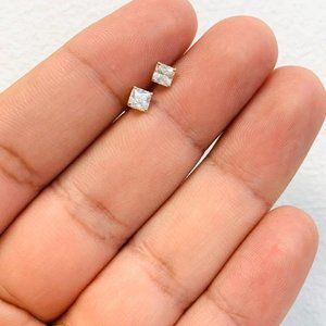10K Solid Yellow Gold CZ Square Stud Earrings 4mm Screw Back For Mens Womens.